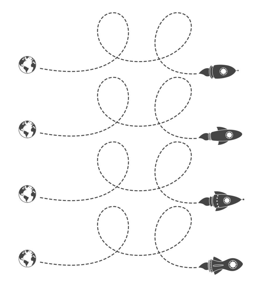 Flying rocket with a dotted line route vector