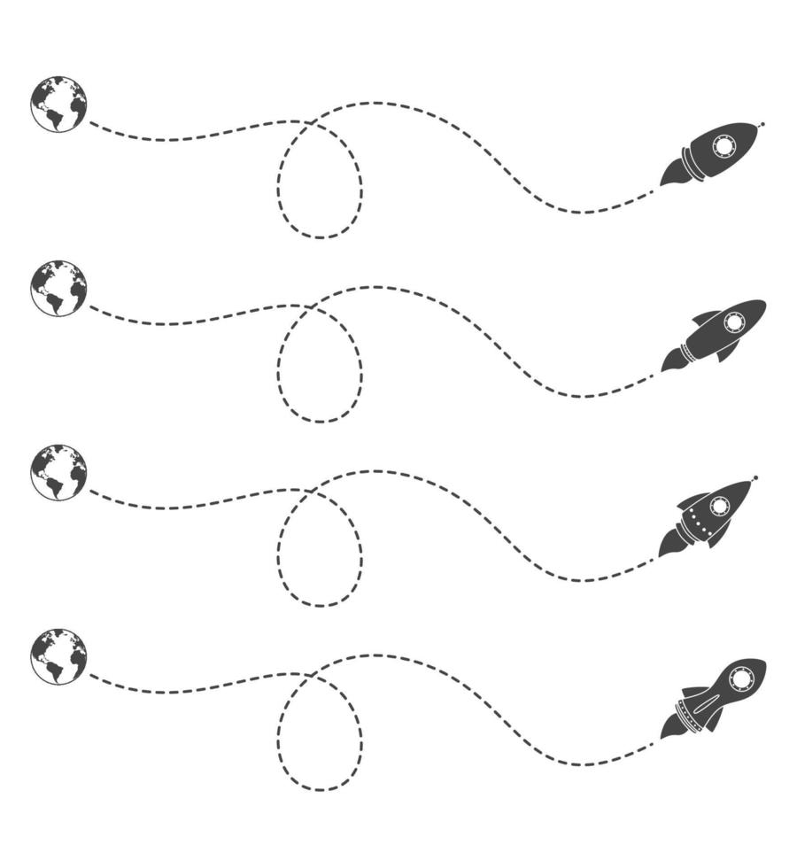 Flying rocket with a dotted line route vector