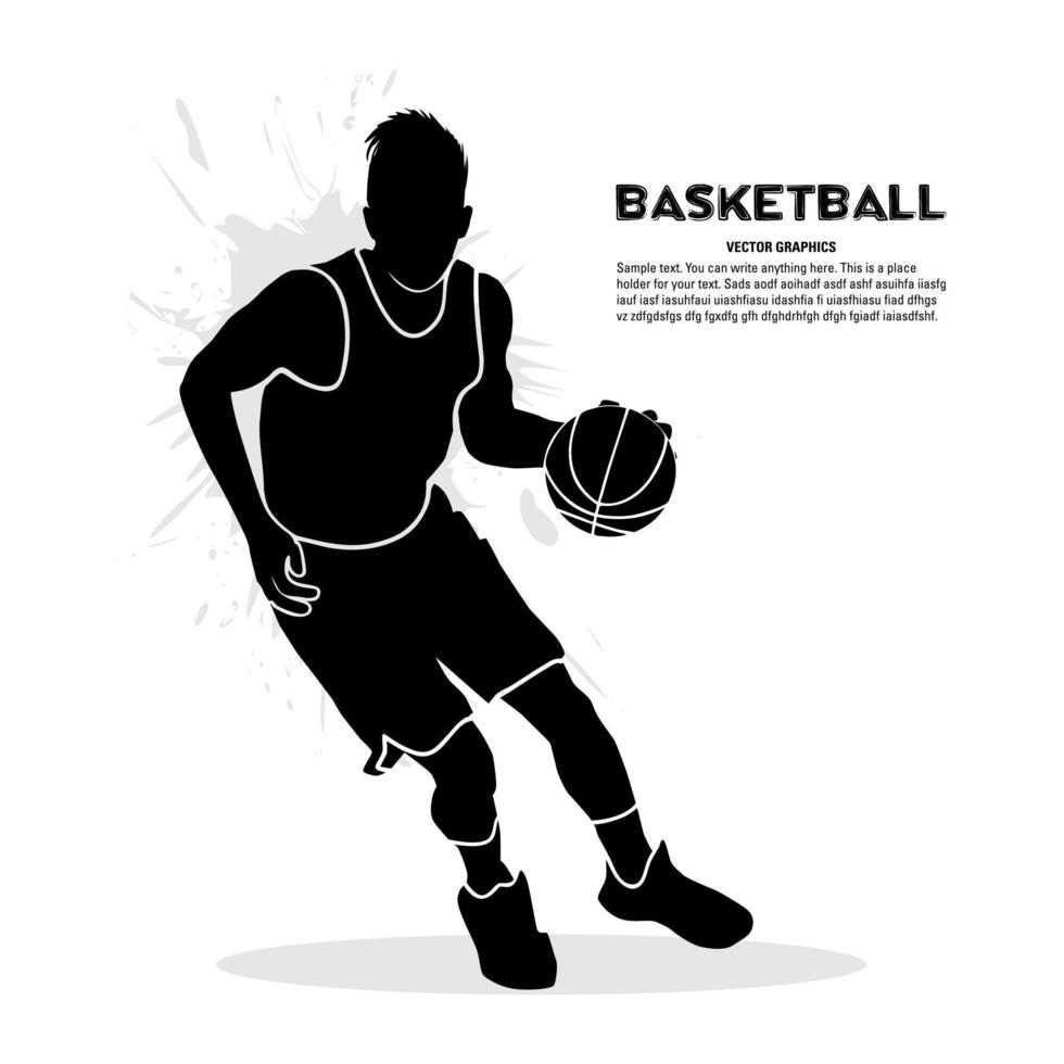 Male basketball player dribbling vector silhouette