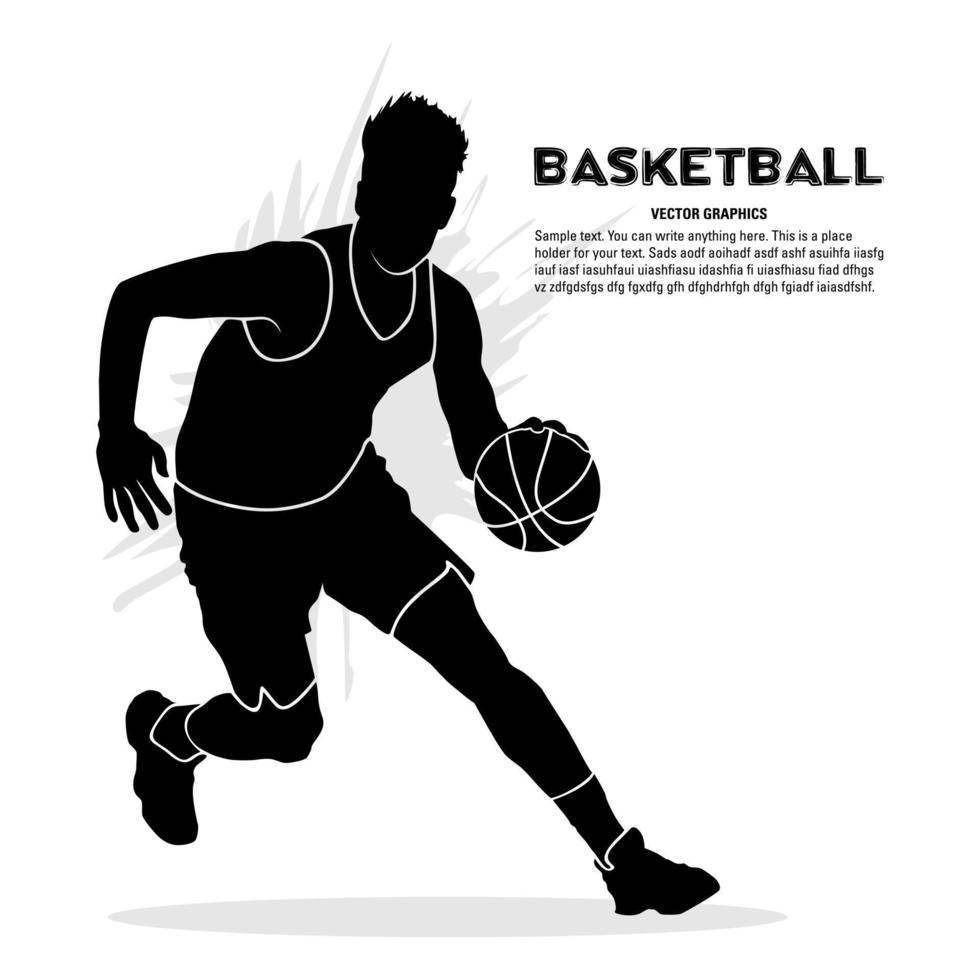 Silhouette of male basketball player running with ball isolated on white background vector