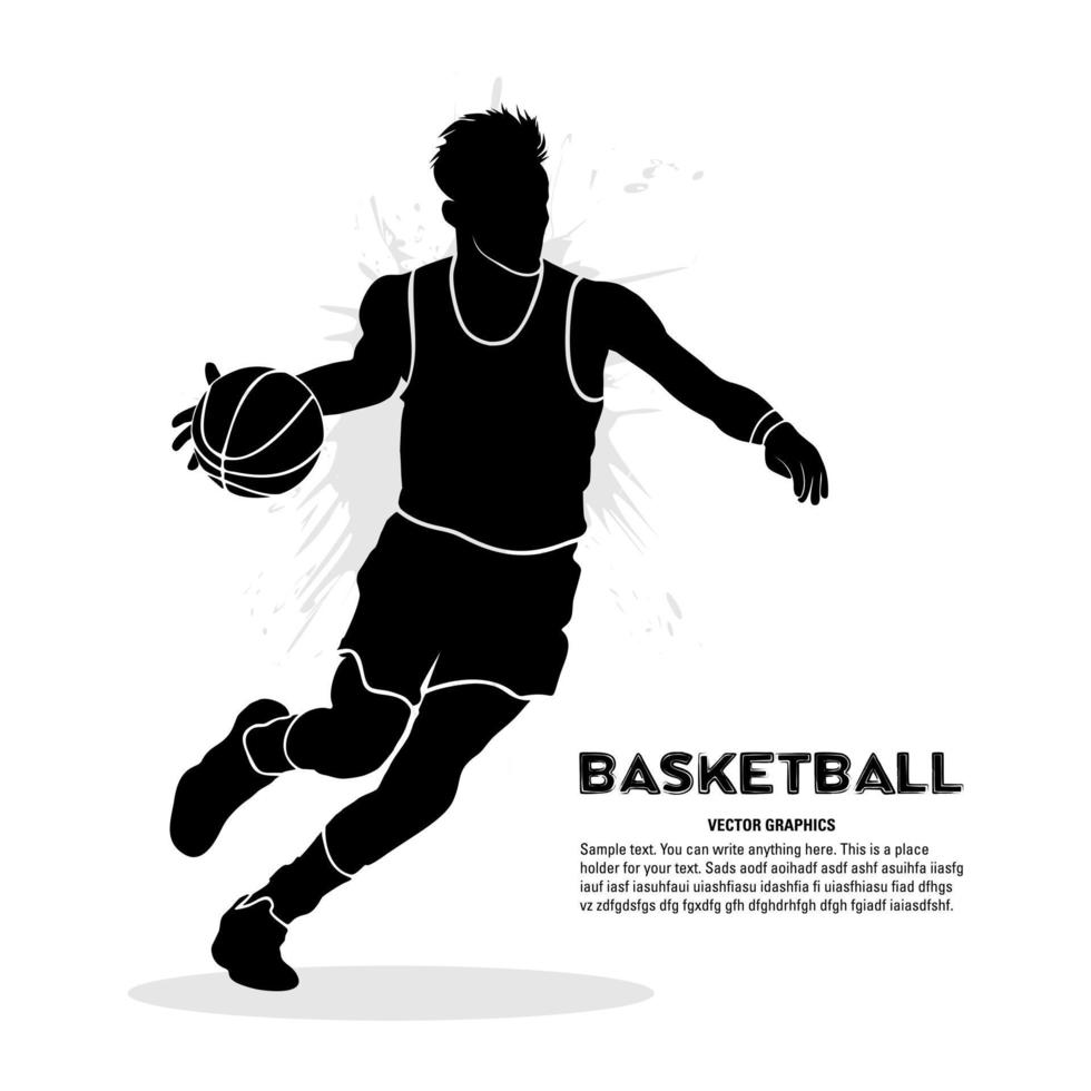 Basketball player running and defending the ball. Vector illustration