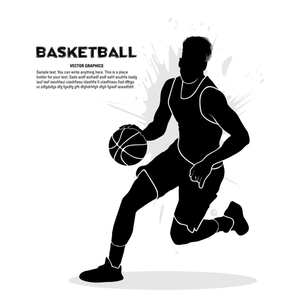 Male basketball player running with ball. Vector illustration