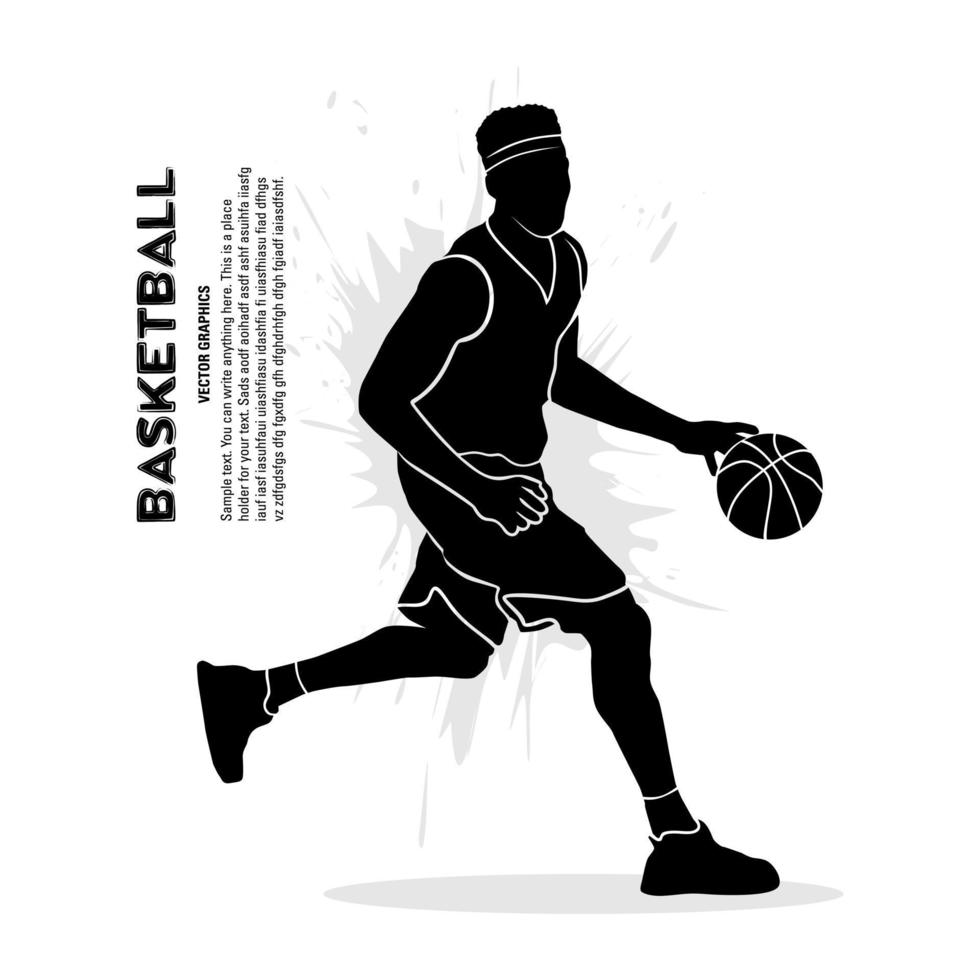 Basketball player running and dribbling. Abstract silhouette vector