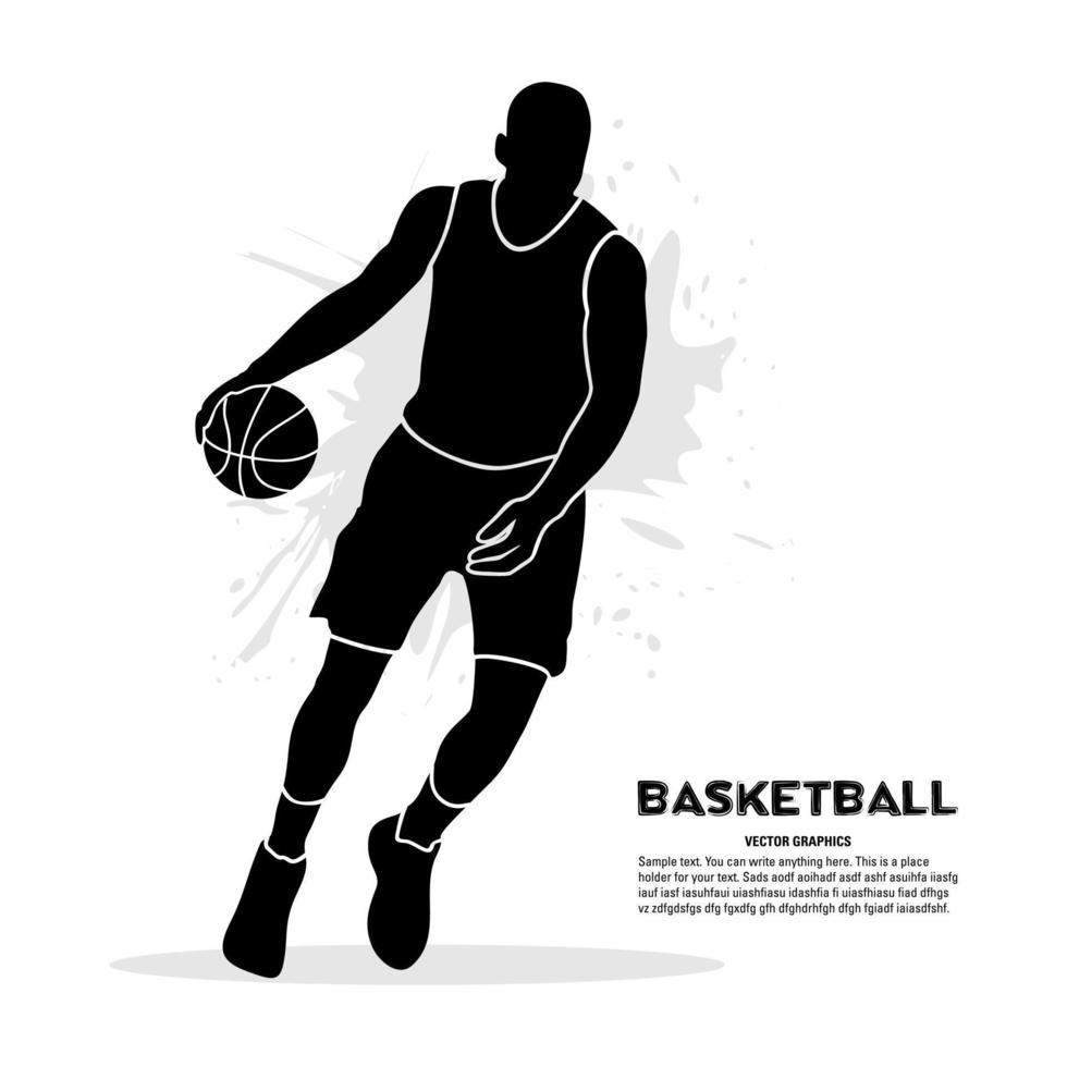 Silhouette of basketball player with ball. Vector illustration