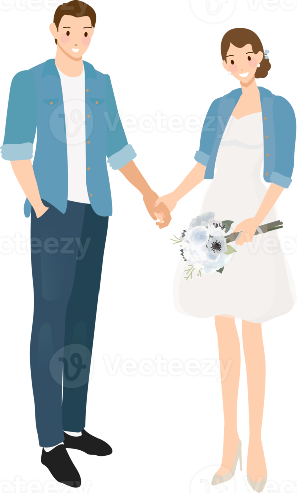 couple de mariage en costume de jeans décontracté main dans la main png