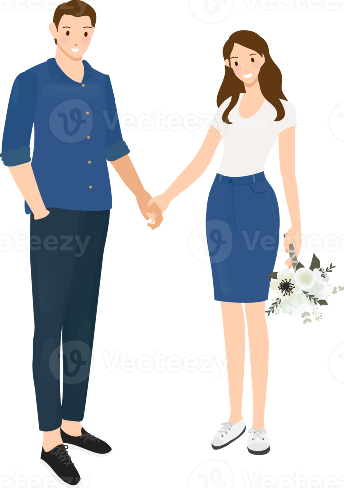 wedding couple in casual jeans costume holding hands png