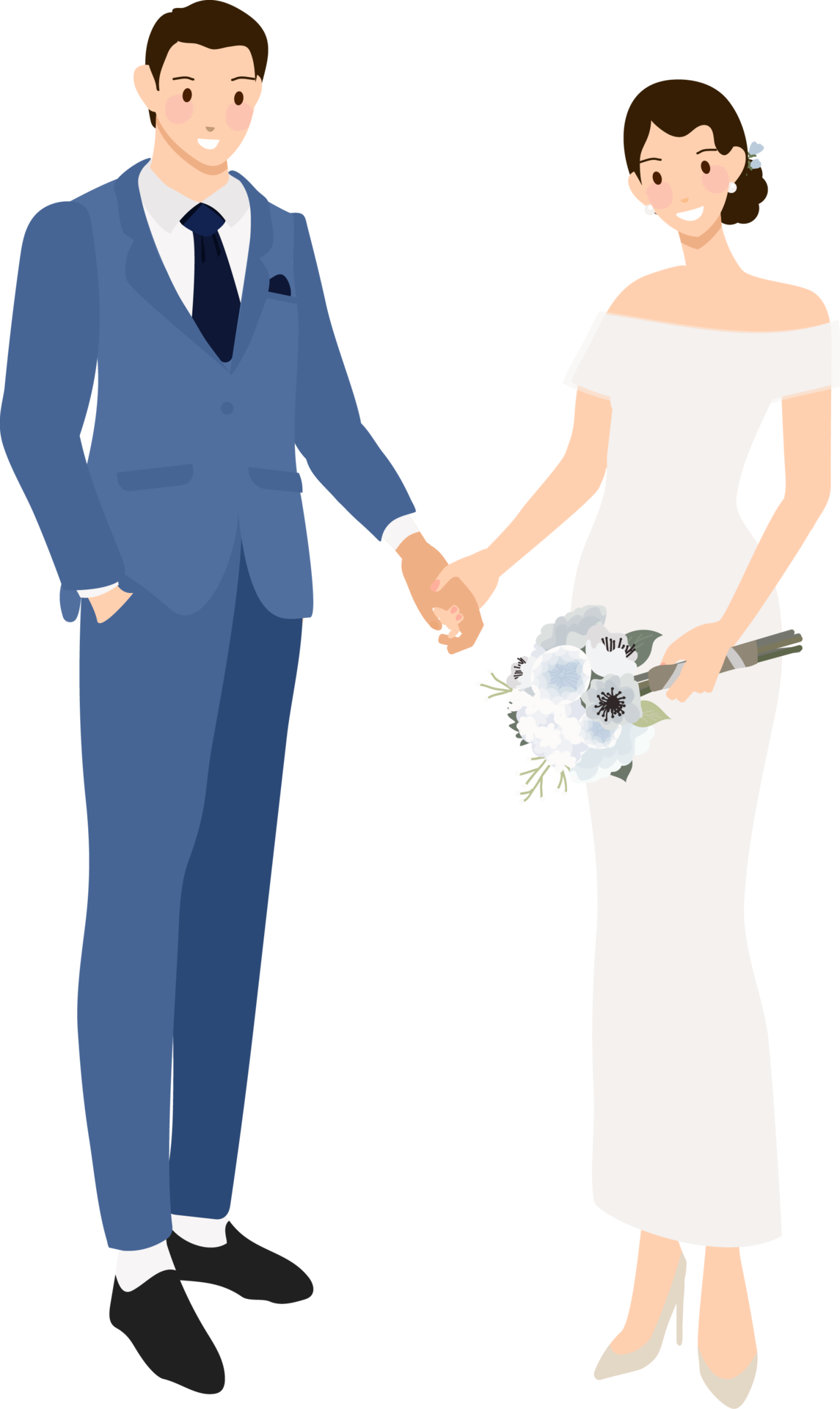 Wedding Couple Holding Hands In Formal Navy Blue Suit And Dress Flat wedding-couple-holding-hands-in-formal-navy-blue-suit-and-dress-flat