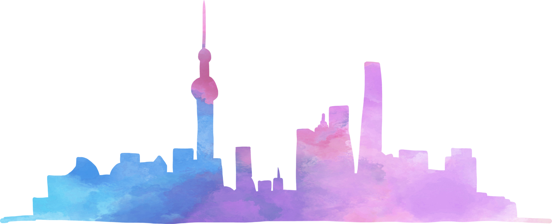 shanghai cityscape skyline colorful watercolor style illustration. png
