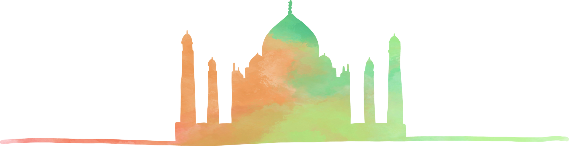 taj mahal at agra cityscape skyline colorful watercolor style illustration. png