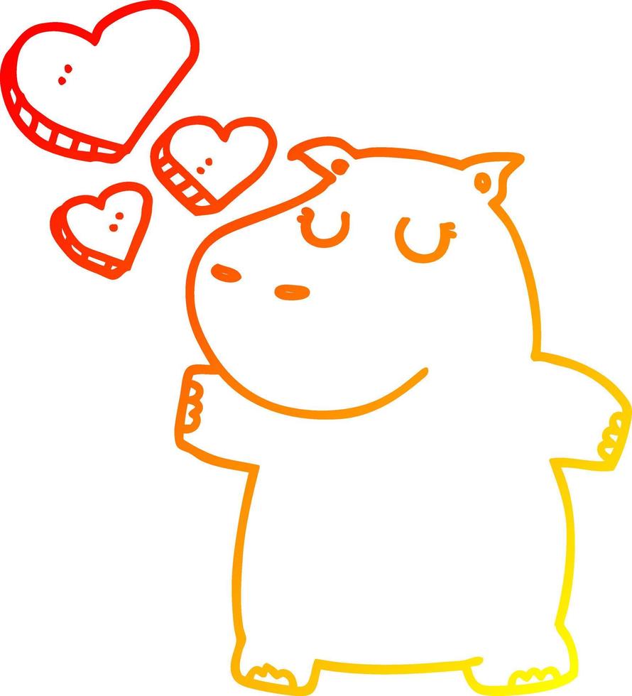 warm gradient line drawing cartoon hippo in love vector