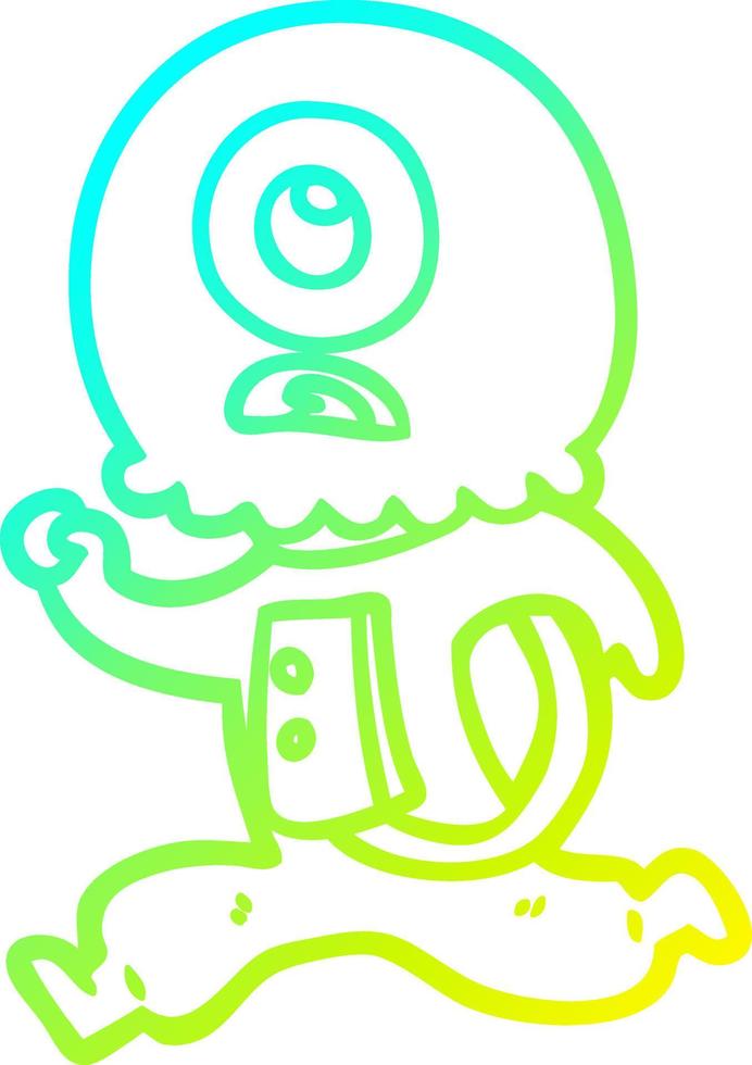 cold gradient line drawing cartoon cyclops alien spaceman running vector