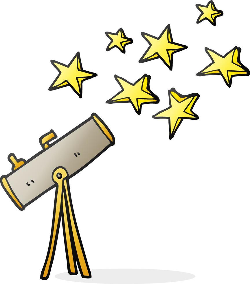 freehand drawn cartoon telescope and stars vector