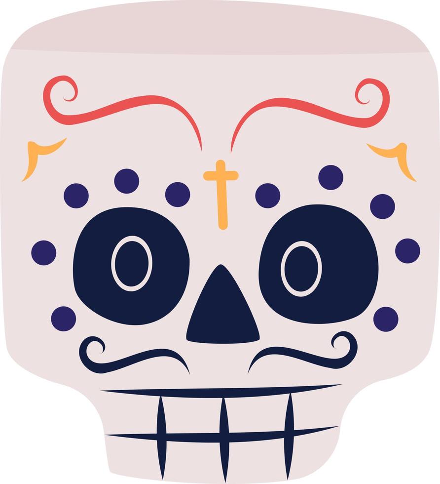 Sugar skull for festival semi flat color vector character face. Editable full sized mask on white. Dia De Los Muertos celebration simple cartoon style illustration for web graphic design and animation