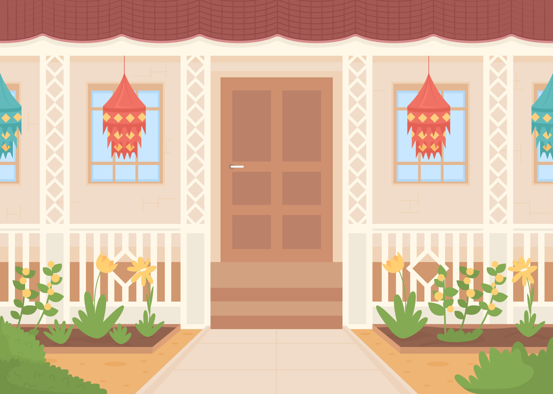 Diwali decorated house flat color vector illustration. Hanging paper  lanterns outside for Deepavali festival. Fully editable 2D simple cartoon  cityscape with home exterior on background 12028105 Vector Art at Vecteezy