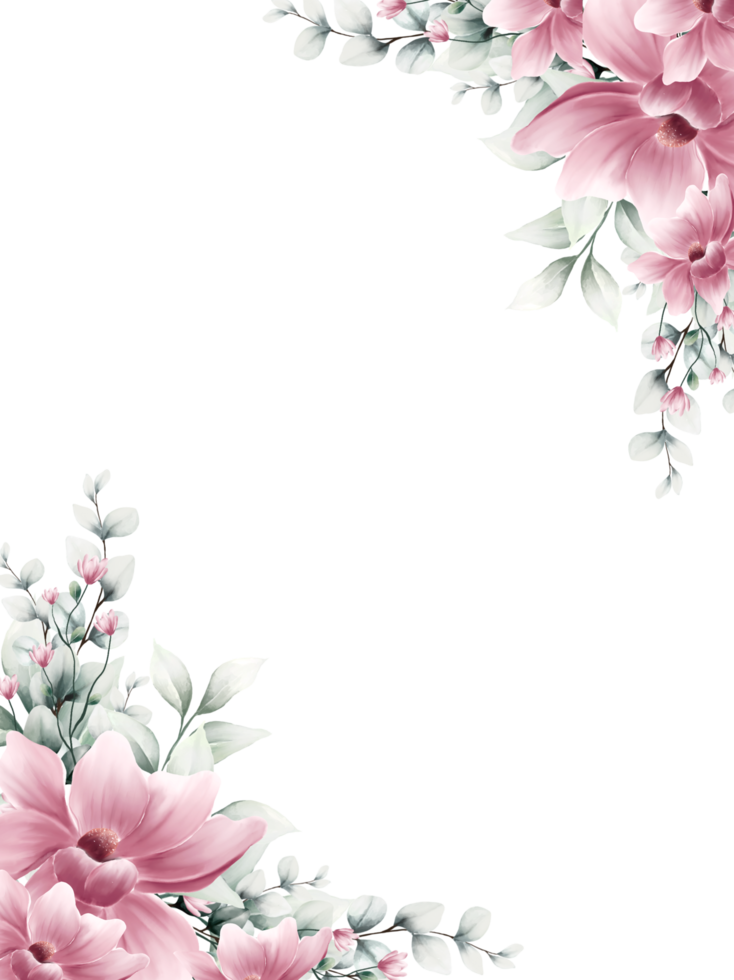 quadro de flores rosa aquarela png
