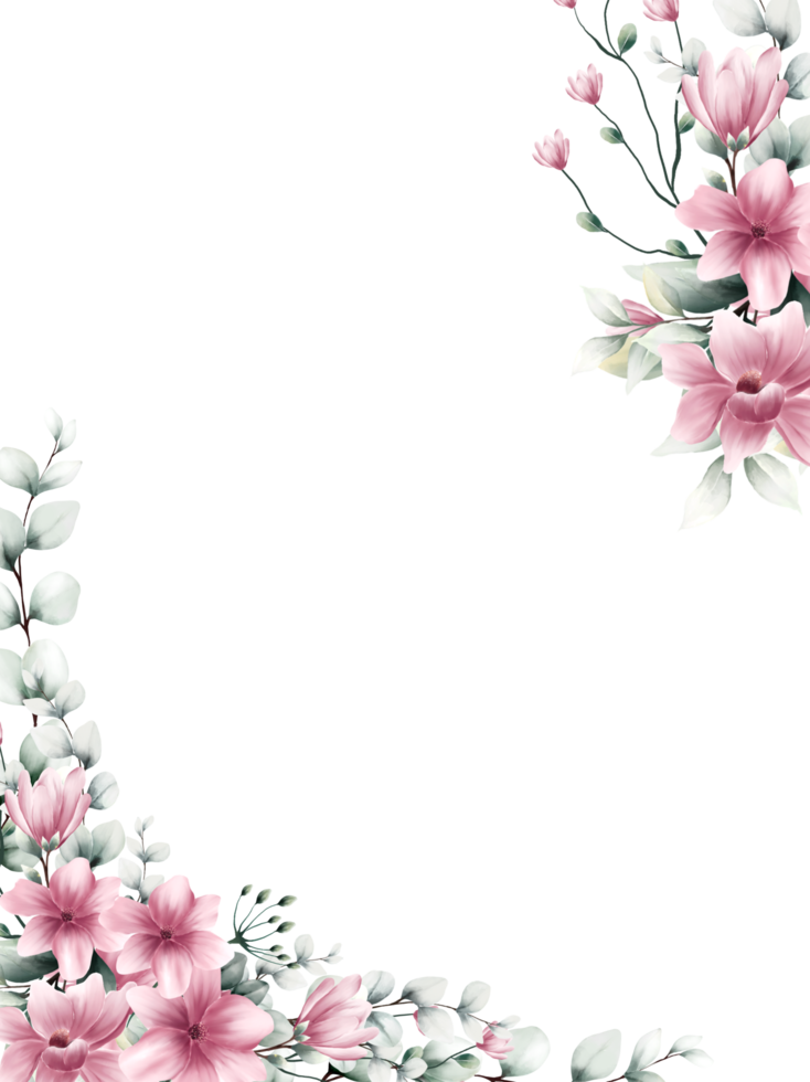 vattenfärg rosa blomma ram png