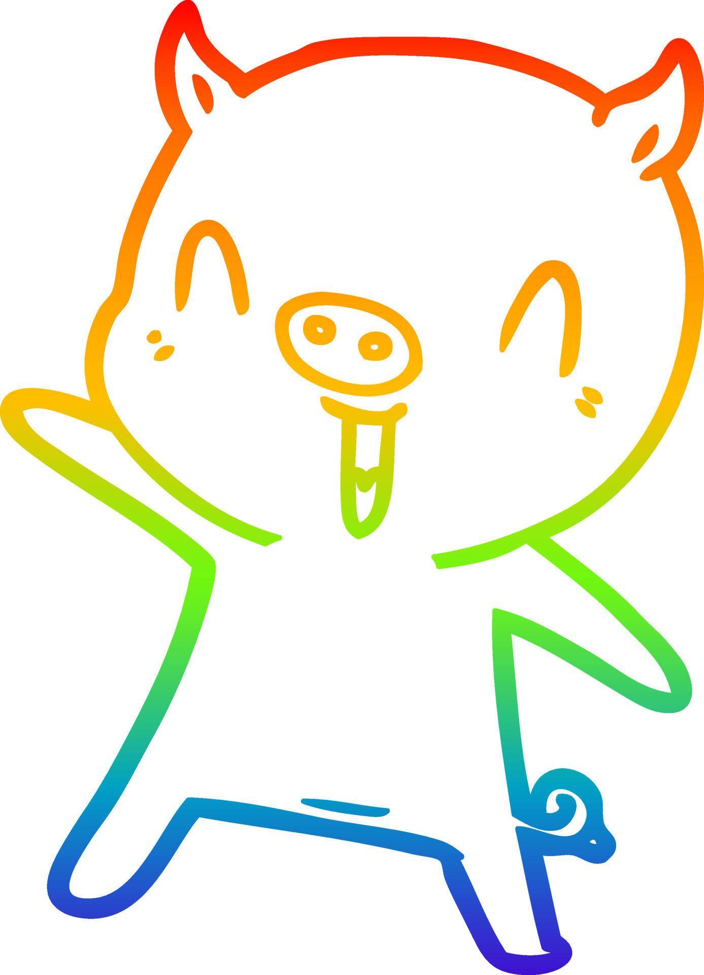 rainbow gradient line drawing cartoon pig dancing 12028256 Vector Art