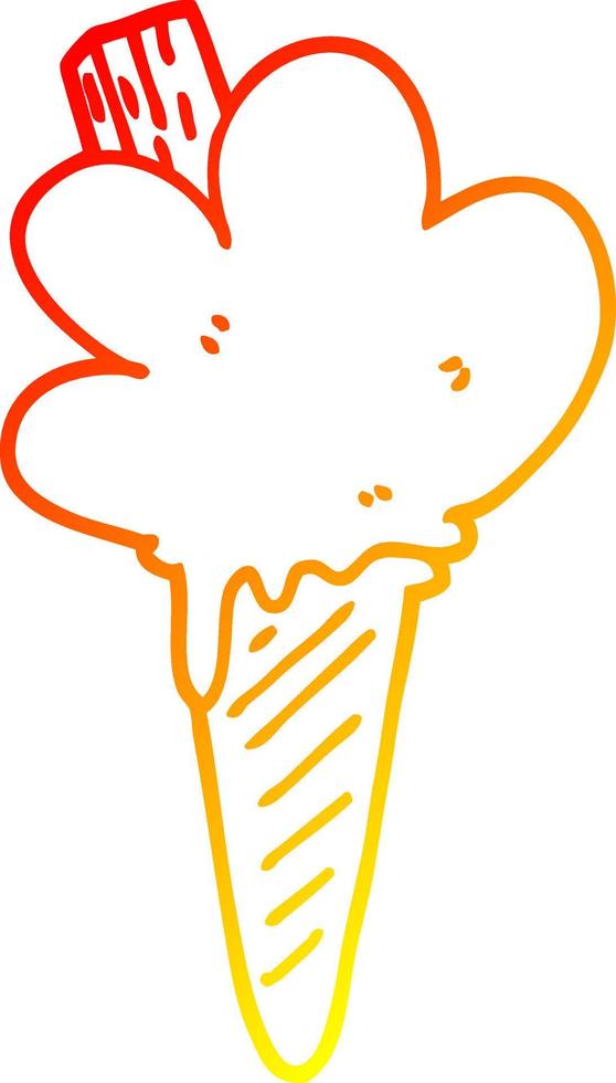 dibujo de línea de gradiente cálido cono de helado de dibujos animados vector