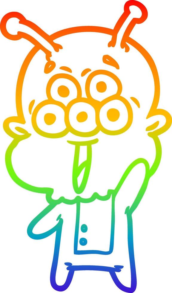 rainbow gradient line drawing happy cartoon alien vector