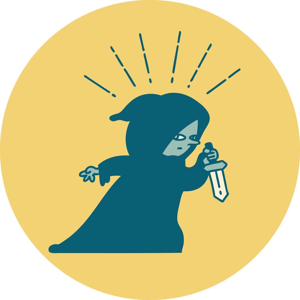 icon of a tattoo style assassin with knife vector