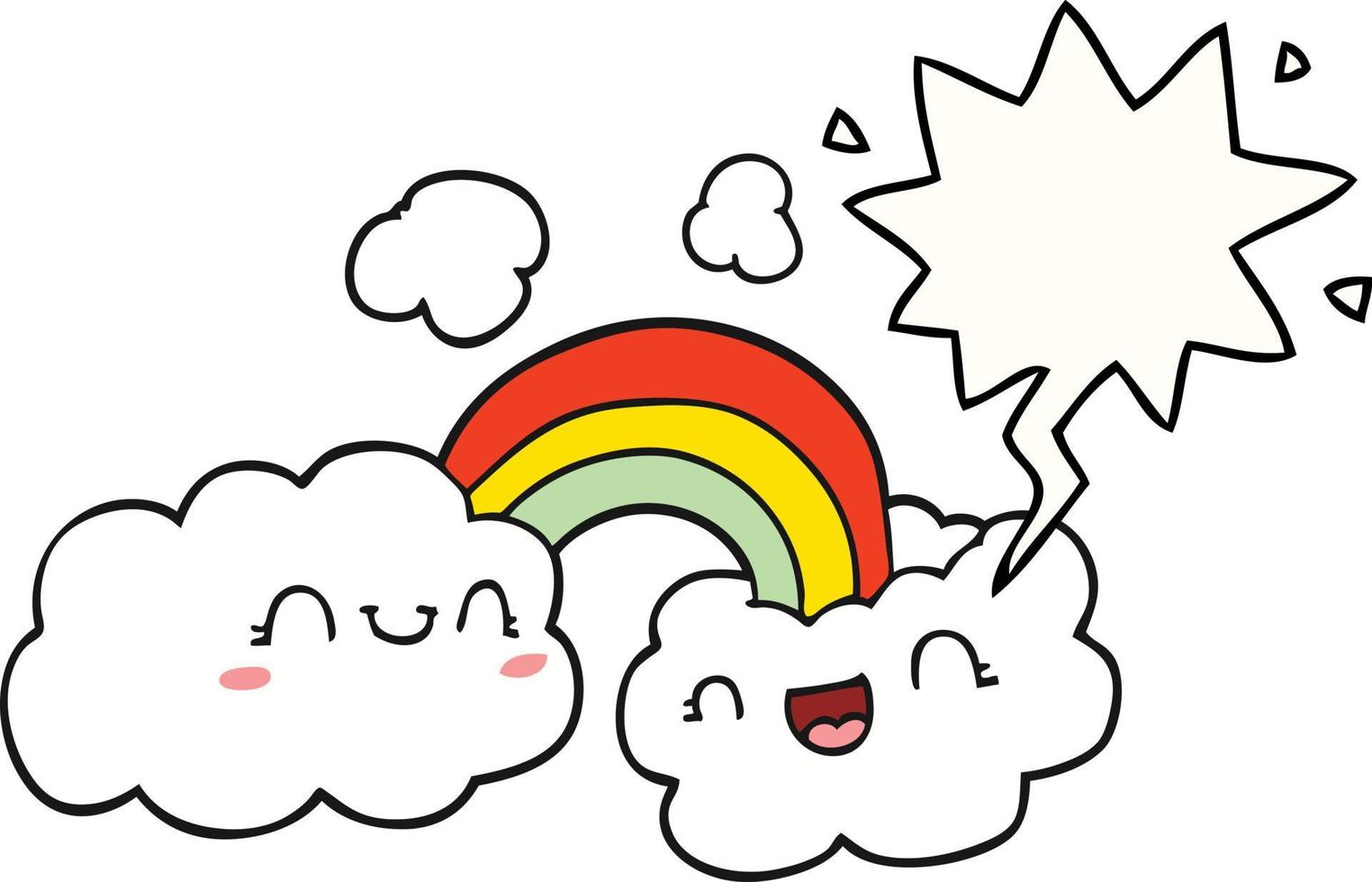 happy cartoon clouds and rainbow and speech bubble vector