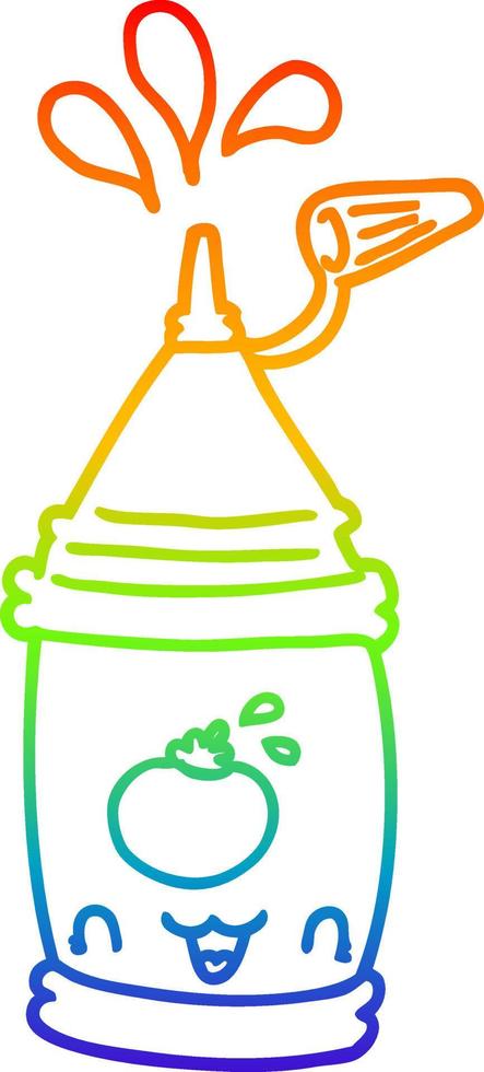 rainbow gradient line drawing cartoon ketchup bottle vector