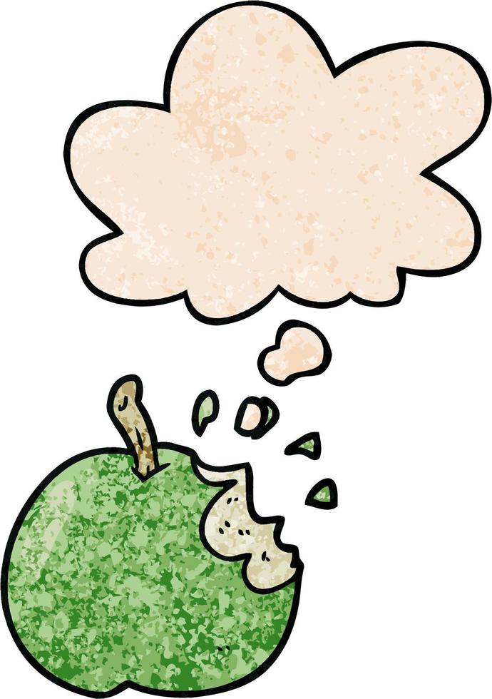 cartoon bitten apple and thought bubble in grunge texture pattern style vector
