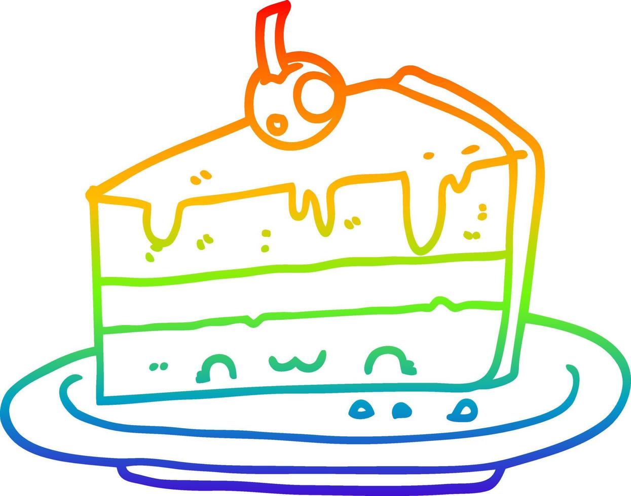 rainbow gradient line drawing cartoon cake vector