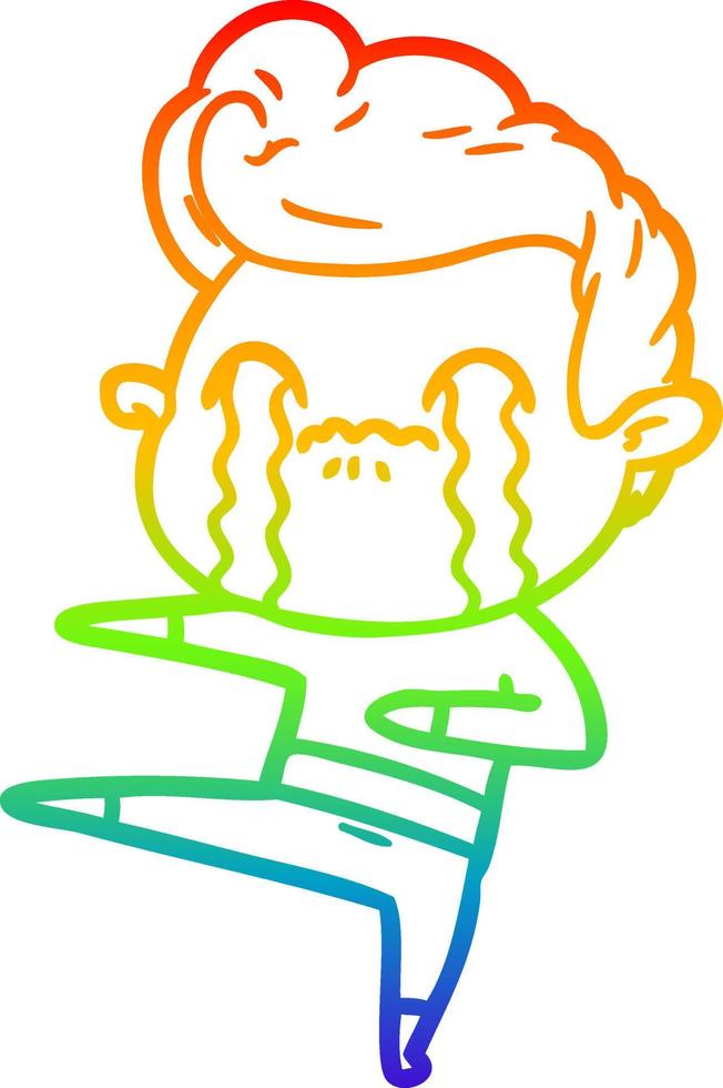 rainbow gradient line drawing cartoon man crying vector