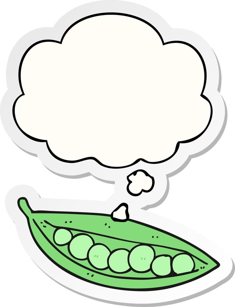 cartoon peas in pod and thought bubble as a printed sticker vector