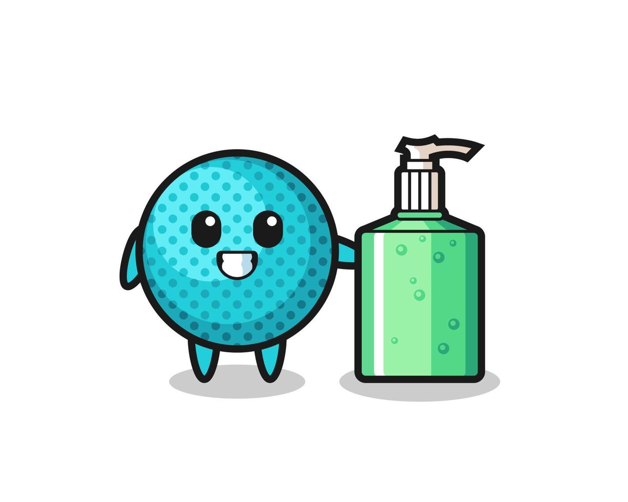 cute spiky ball cartoon with hand sanitizer vector