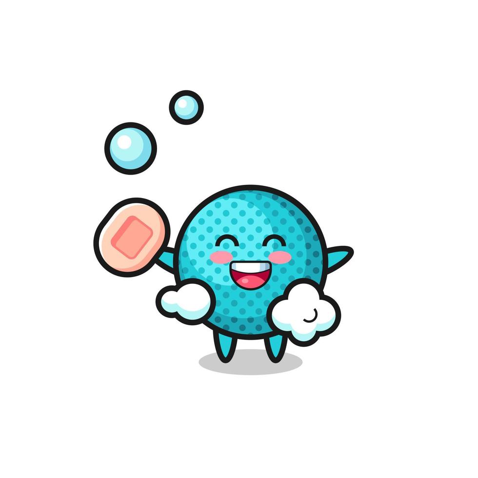 spiky ball character is bathing while holding soap vector