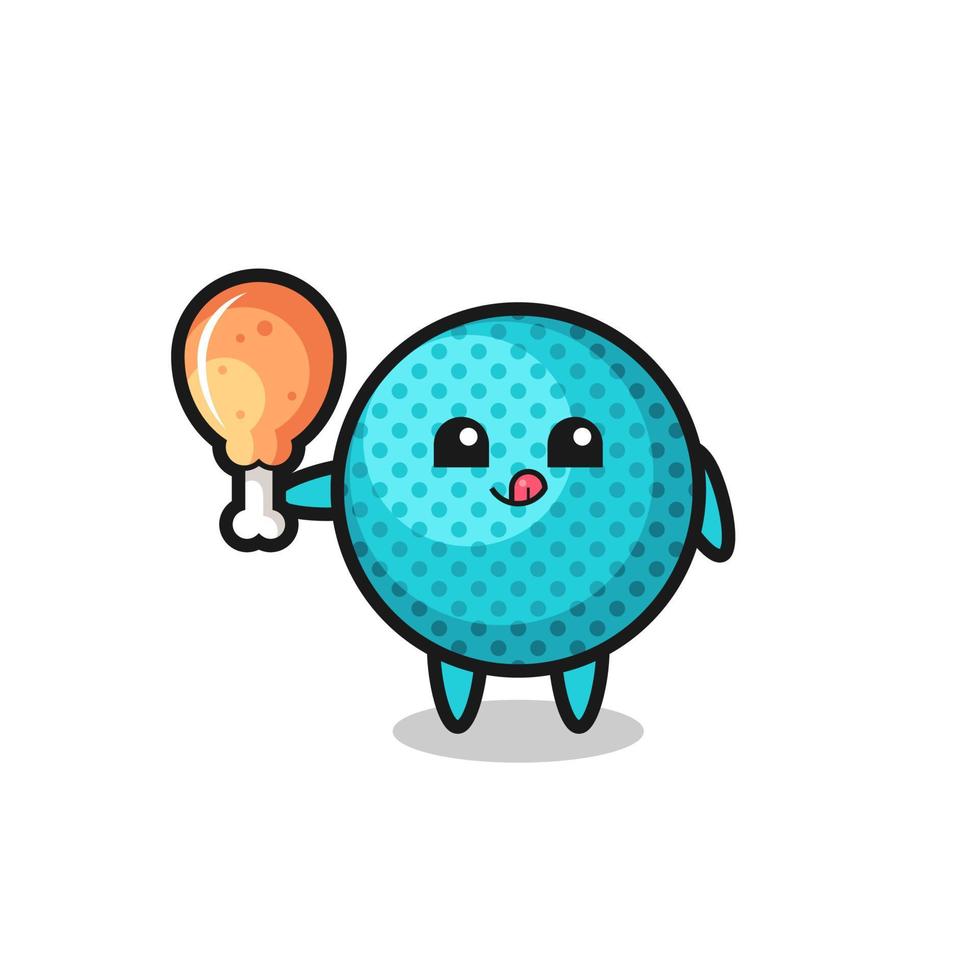 spiky ball cute mascot is eating a fried chicken vector