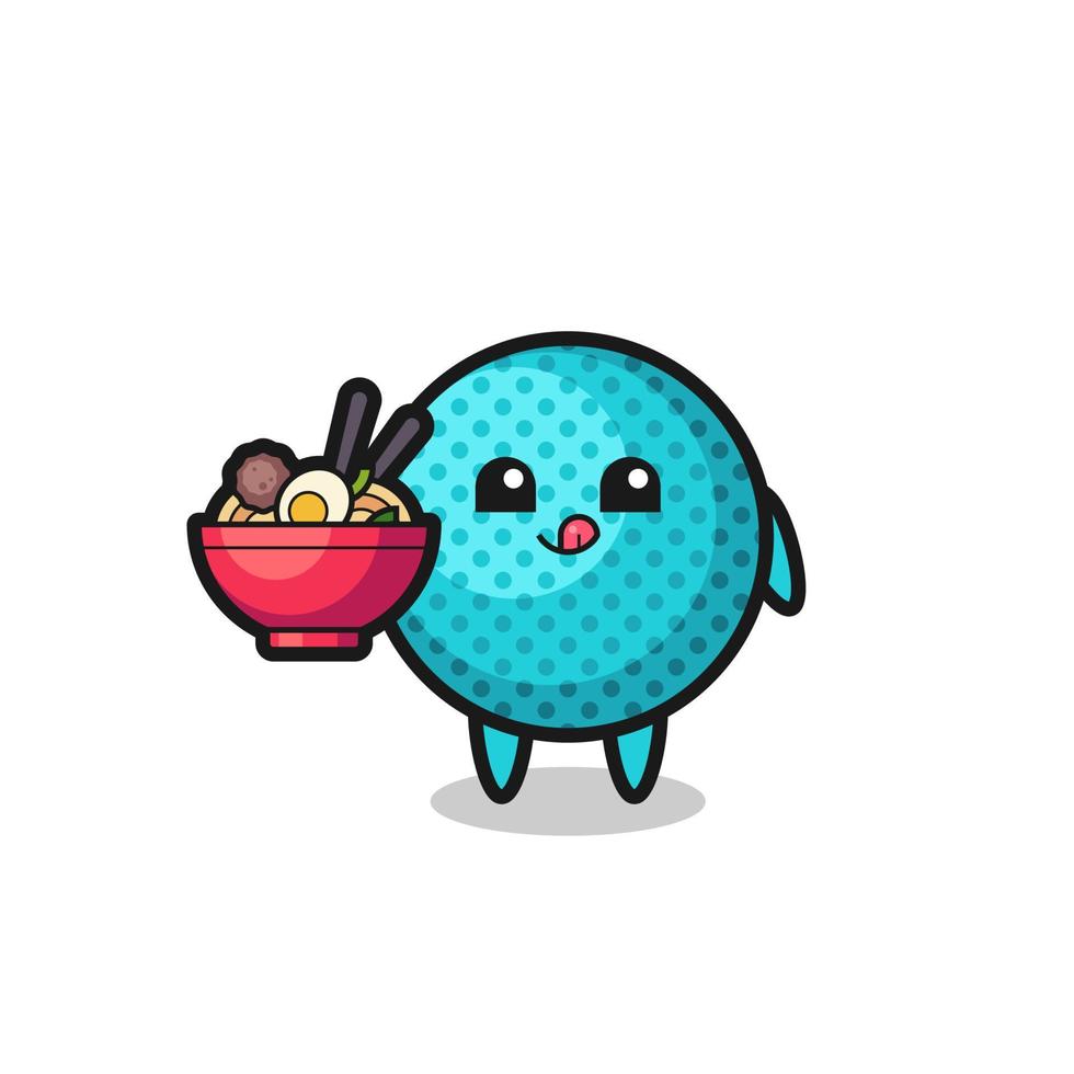 lindo personaje de bola puntiaguda comiendo fideos vector