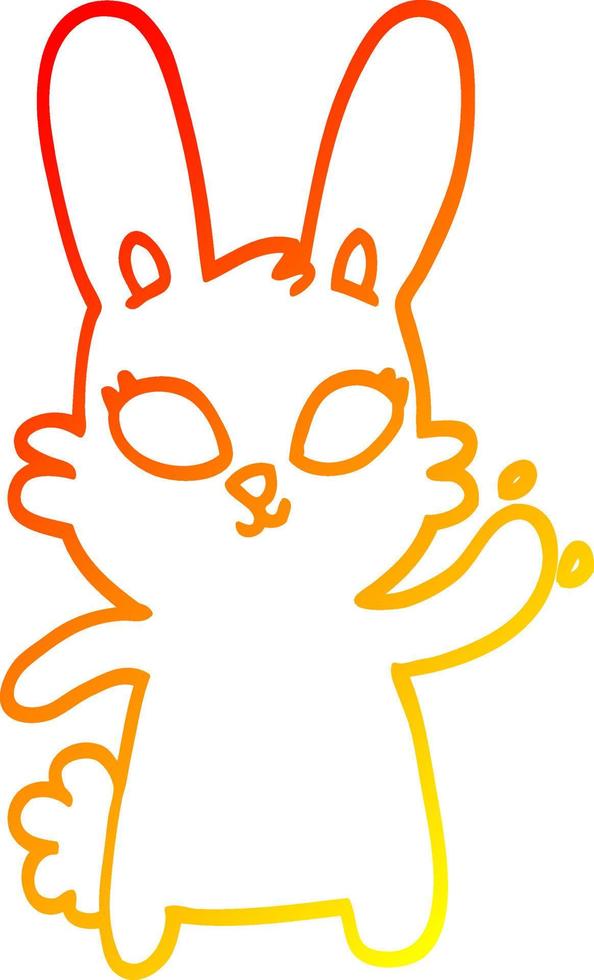 warm gradient line drawing cute cartoon rabbit waving vector
