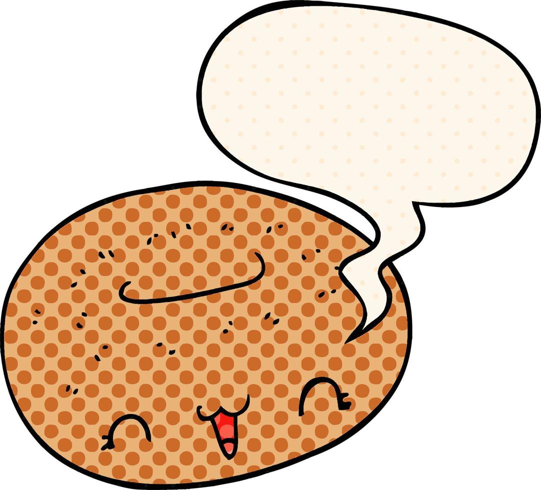 cute cartoon donut and speech bubble in comic book style vector