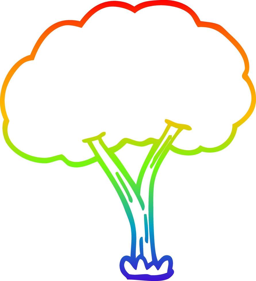 rainbow gradient line drawing cartoon blooming tree vector