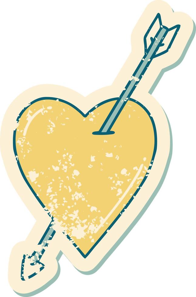 iconic distressed sticker tattoo style image of an arrow and heart vector