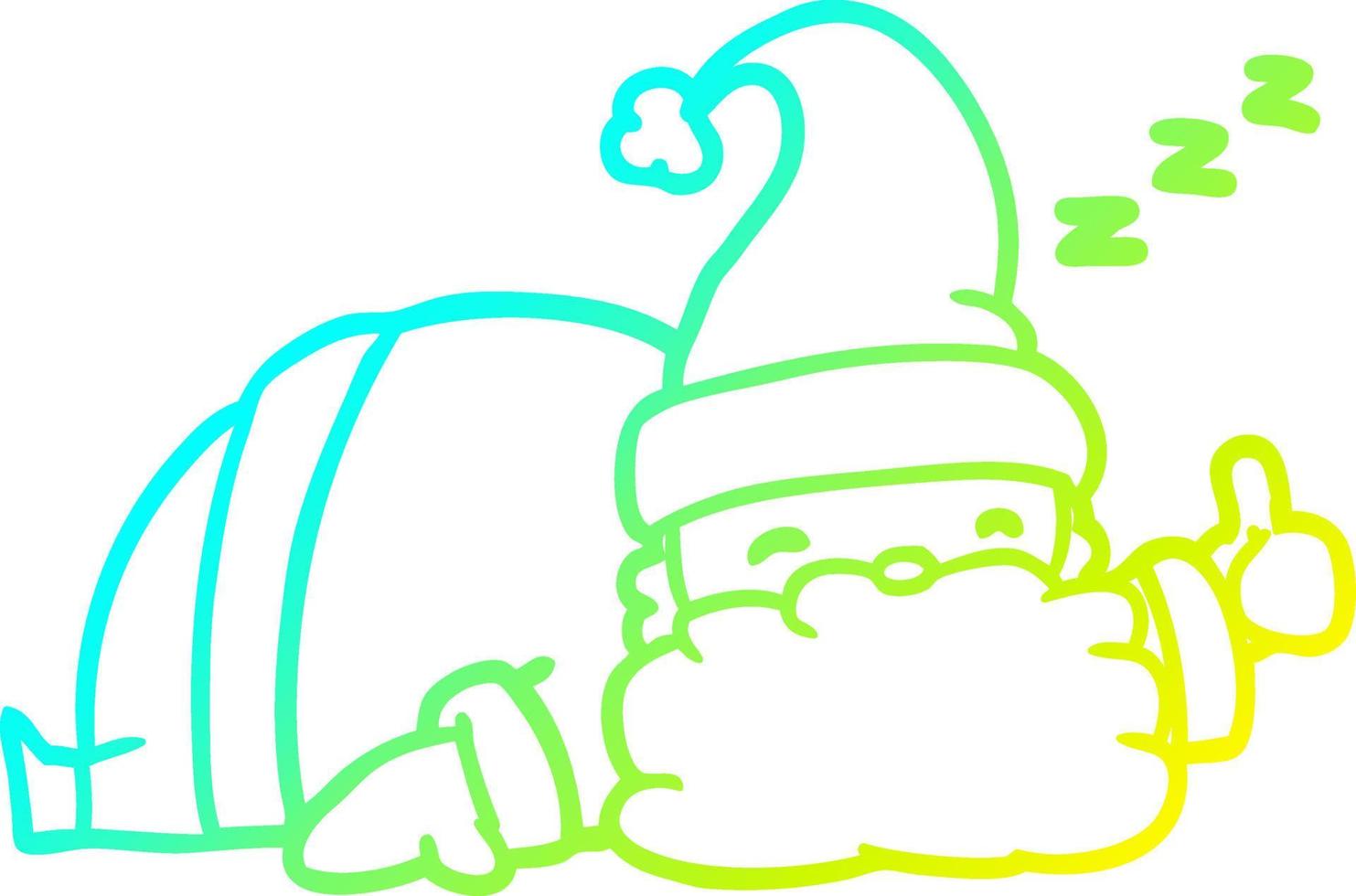 cold gradient line drawing sleepy santa giving thumbs up symbol vector