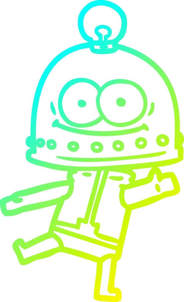 cold gradient line drawing happy carton robot with light bulb vector