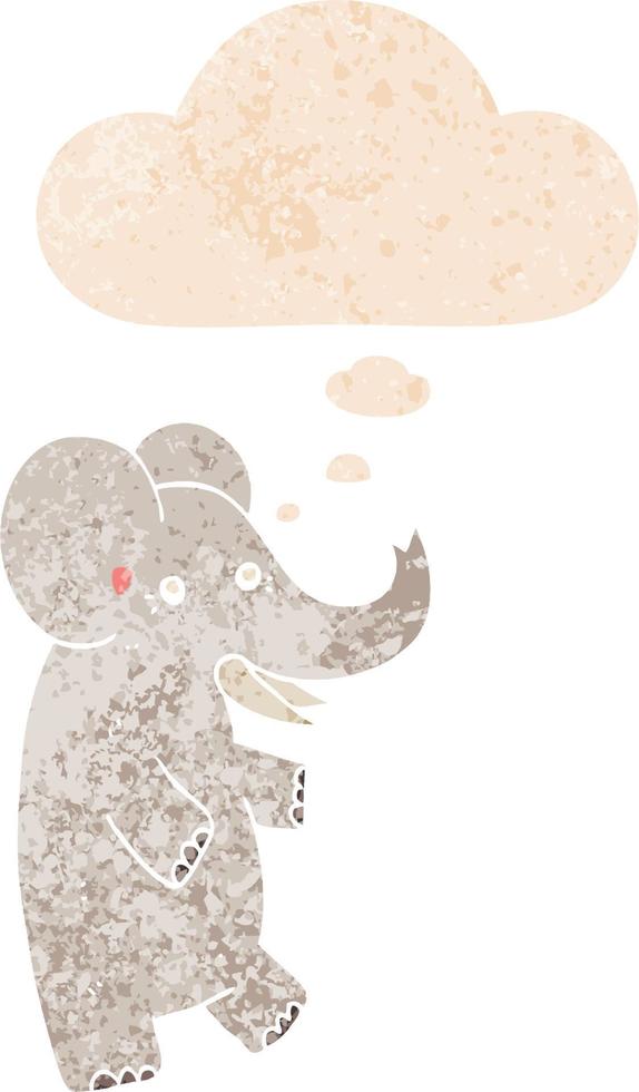 cartoon elephant and thought bubble in retro textured style vector