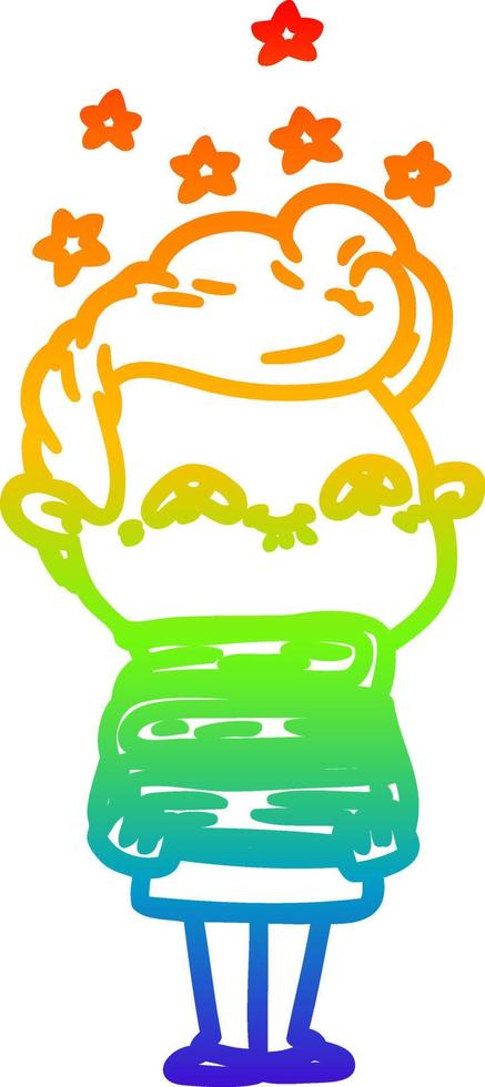 rainbow gradient line drawing cartoon excited man vector