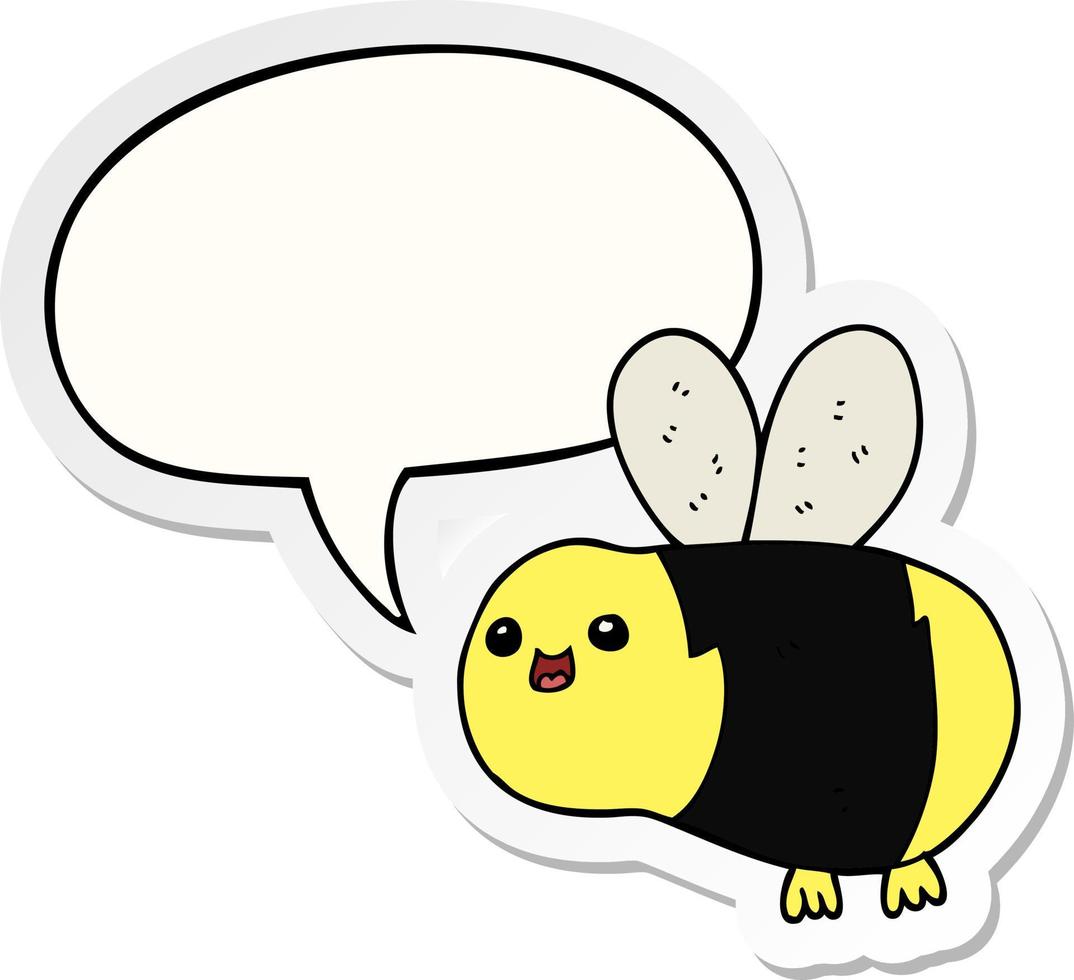 cartoon bee and speech bubble sticker vector