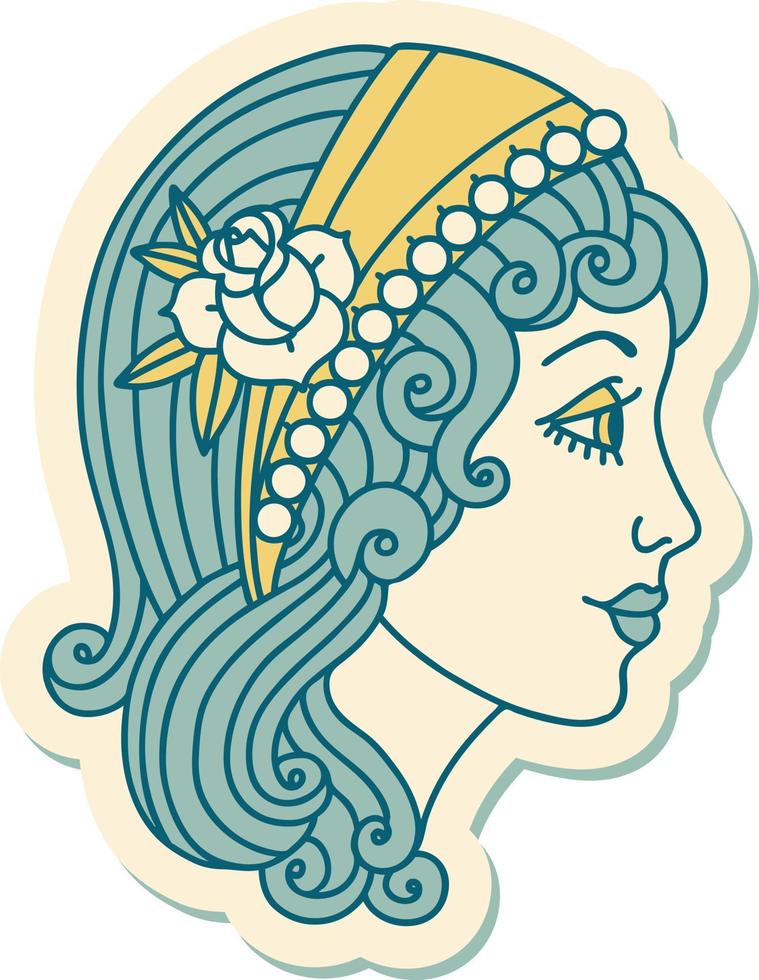 sticker of tattoo in traditional style of a gypsy head vector