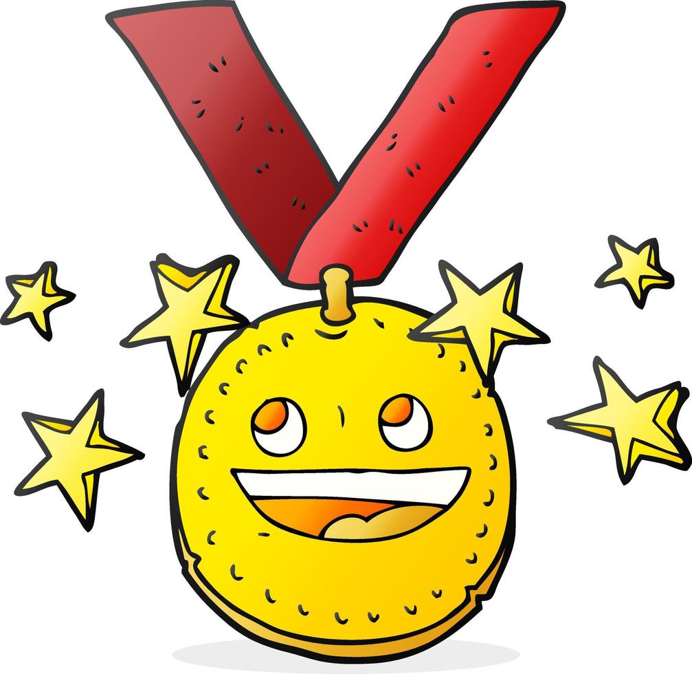 Medalla deportiva feliz de dibujos animados dibujados a mano alzada vector