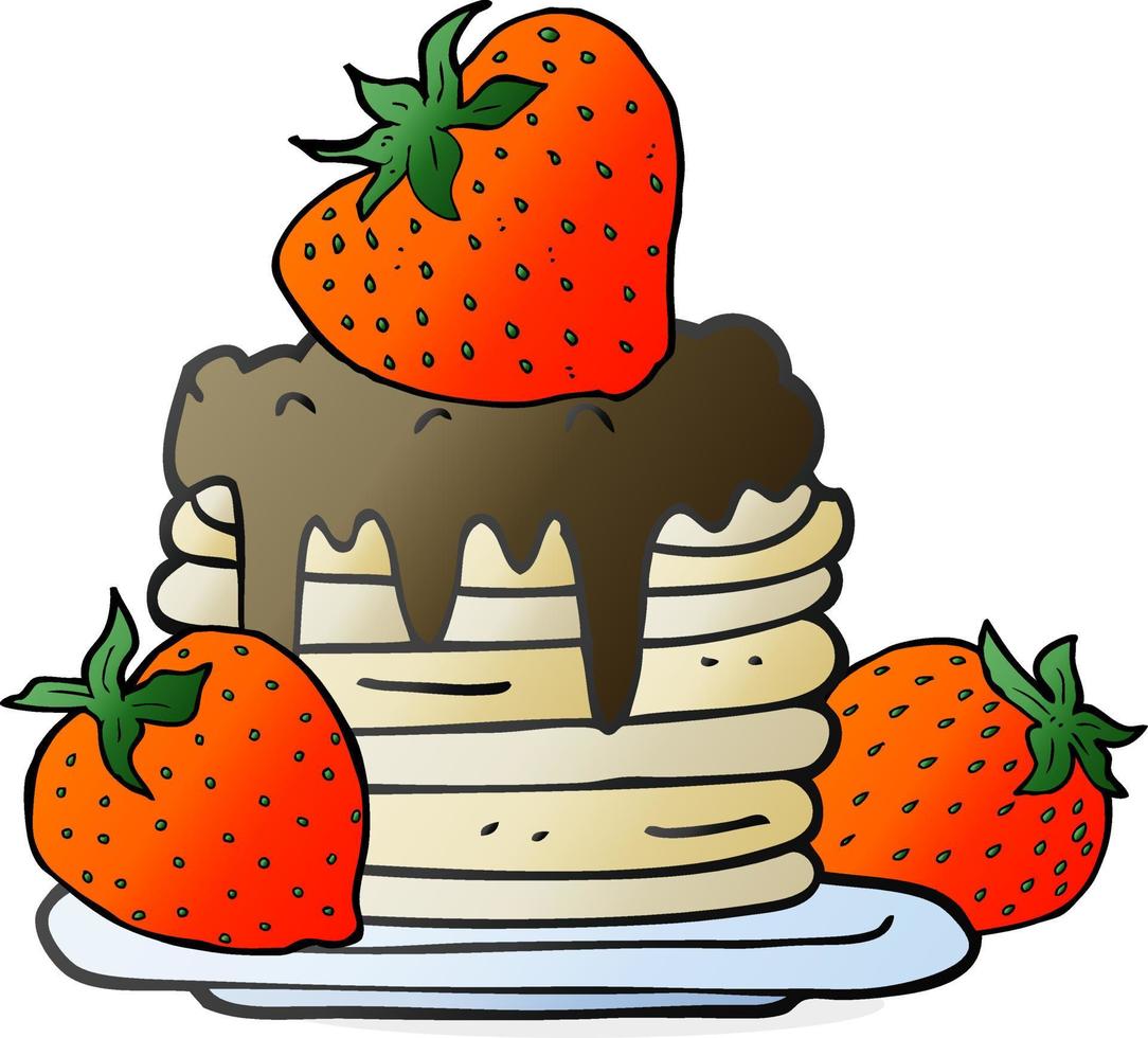 freehand drawn cartoon pancake stack with strawberries vector