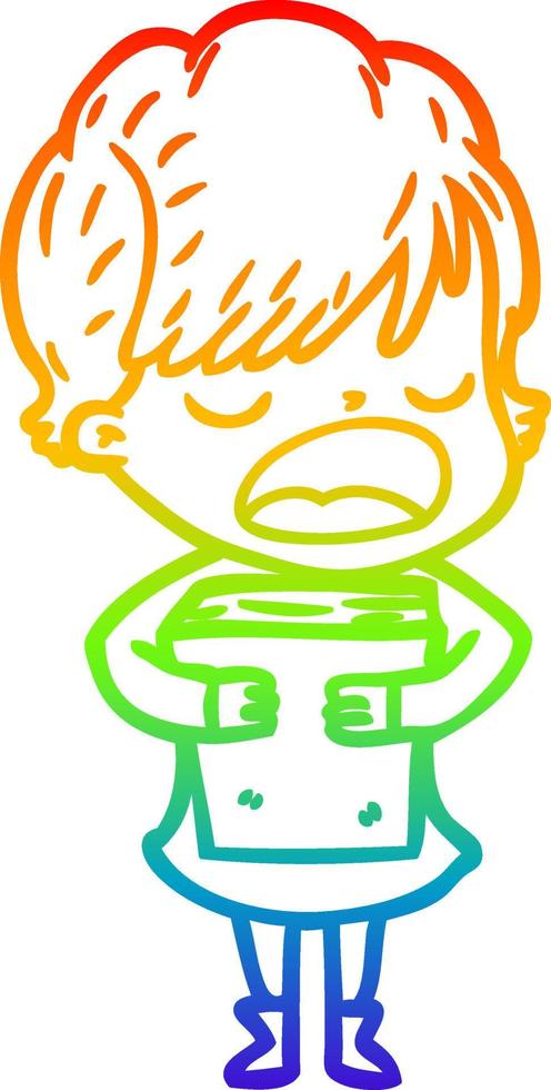 rainbow gradient line drawing cartoon woman talking vector