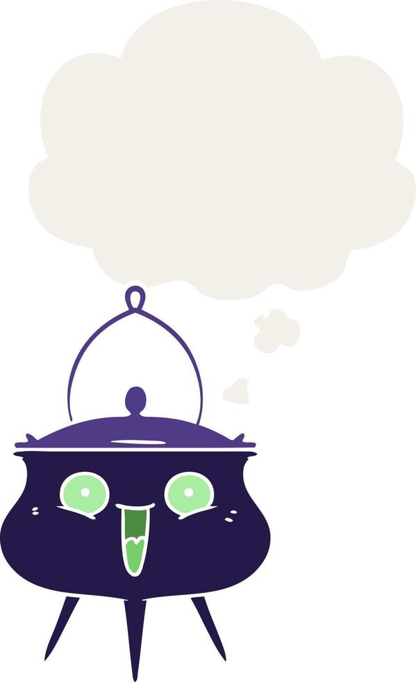 halloween cauldron cartoon and thought bubble in retro style vector