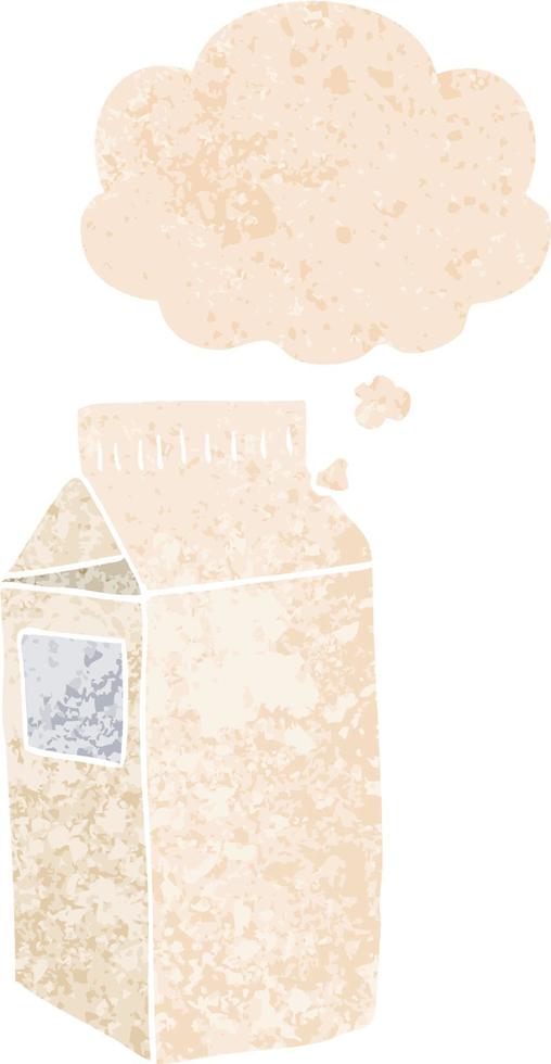 cartoon milk carton and thought bubble in retro textured style vector
