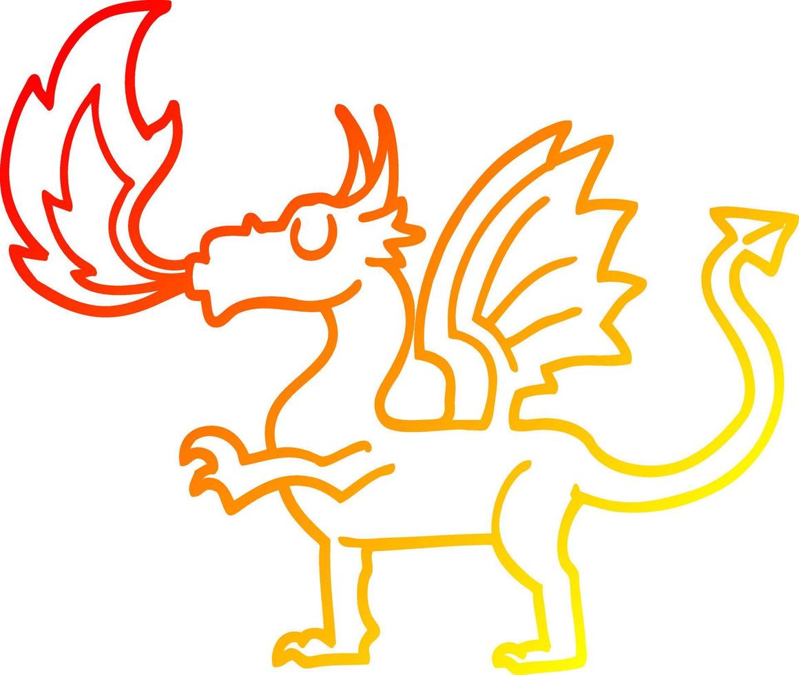 línea de gradiente cálido dibujo dragón rojo de dibujos animados vector